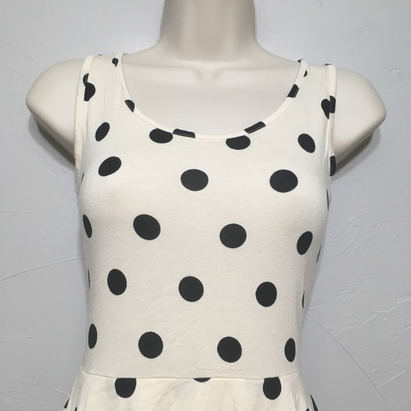 ASOS BLACK CREAM POLKA DOT PEPLUM RETRO MINI DRESS - Picture 4 of 8